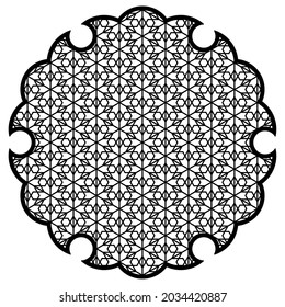 Yukiwa snowflake with pattern in Japanese style of Kumiko zaiku. Design element for laser cutting and paper cutting.