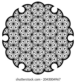 Yukiwa snowflake with pattern in Japanese style of Kumiko zaiku. Design element for laser cutting and paper cutting.