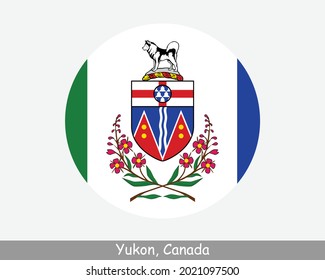 Yukon Canada Round Circle Flag. YT Canadian Territory Circular Button Banner Icon. EPS Vector