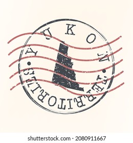 Yukon, Canada Stamp Map Postal. Silhouette. Passport Round Design. Vector Icon. Design Retro Travel National Symbol.