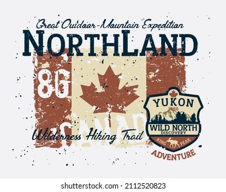 Yukon Canada wilderness outdoor hiking expedition grunge print for boy t shirt