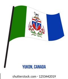 Yukon Flag Waving Vector Illustration on White Background. Territory Flag of Canada. Correct Size, Proportion and Colors.