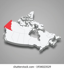 Yukon region location within Canada 3d isometric map