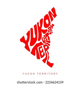 Yukon Territory state map lettering art. Yukon Territory map typography with red color. 