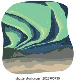 Yukon winter night Aurora Illustration