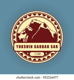 Yukshin gardan sar, mountain symbol, abstract patch, with name, and height in meters, vector illustration