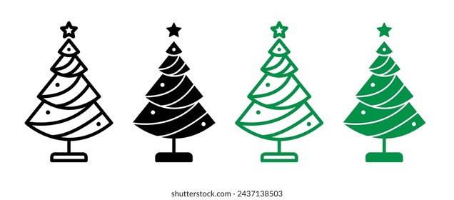 Yule Fir Ornament Line Icon. Noel Tree Decoration icon in outline and solid flat style.