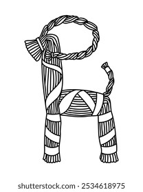 Yule goat, Christmas decoration - hand drawn black and white vector illustration.