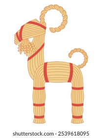 Yule goat, Christmas decoration made of straw - hand drawn vector illustration.