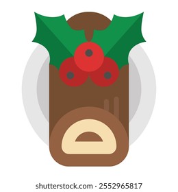 yule log cake flat icon,vector and illustration