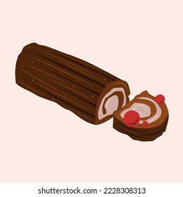 Yule log flat vector illustration. Cute yule log cake cartoon vector illustration for graphic design and decorative element