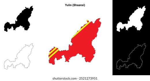 Yulin, Shaanxi conjunto de mapa de contorno en blanco