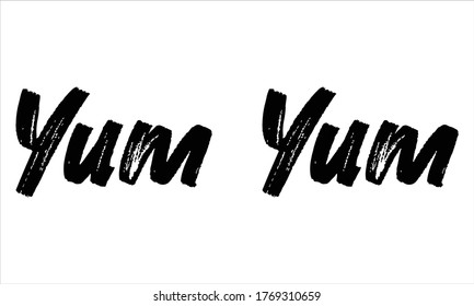 Yum Yum Brush Typografie Handgezeichnet schwarzer Text auf weißem Hintergrund