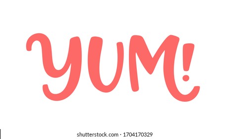 YUM doodle quote. Only one single word. Printable graphic tee. Design doodle for print. Vector illustration. Colorful. Cartoon hand drawn calligraphy style.