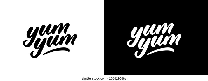 Yum Yum handwritten lettering. Vector logo design.