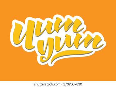 Yum Yum lettering sticker yellow on orange
