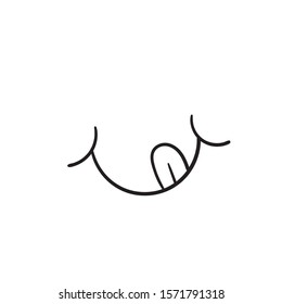 Yum yum smile emoji line icon with tongue lick mouth. yummy Design doodle face for print with cartoon hand drawn style vector