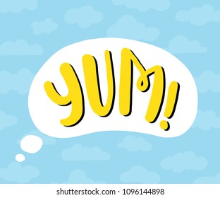 Yum Text. Only One Single Word. Printable Graphic Tee. Design Doodle For Print. Vector Colorful Cartoon Style.