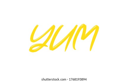 Yum text. Only one single word. Printable graphic tee. Design doodle for print