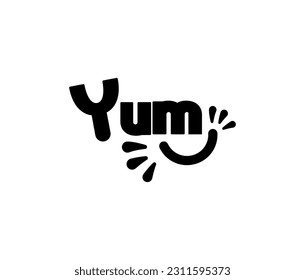 Yum Yum text. Only one single word. Printable graphic tee. Design doodle for print.