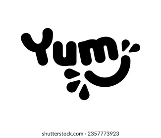 Yum Yum text. Only one single word. Printable graphic tee. Design doodle for print.	
