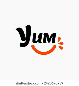 Yum Yum text. Only one single word. Printable graphic tee. Design doodle for print