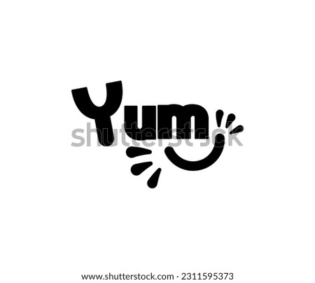 Yum Yum text. Only one single word. Printable graphic tee. Design doodle for print.