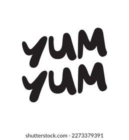 Texto de Yum Yum. Tee gráfico imprimible. estilo caligráfico dibujado a mano. Negro y blanco