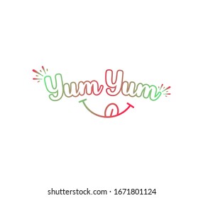 yum yum text word Hand drawn Lettering card. Modern brush calligraphy Vector illustration