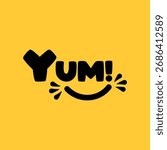 Yum Yum text. Yummy concept design doodle for print. Printable graphic tee.
