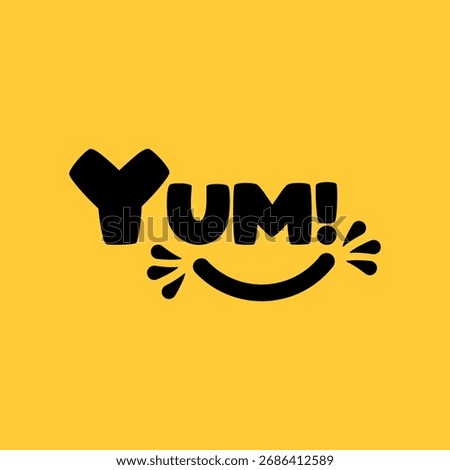 Yum Yum text. Yummy concept design doodle for print. Printable graphic tee.