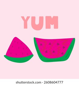 Yum. Two cute slices of watermelons. Minimalist Fruit vector Illustrations for Stickers and Branding