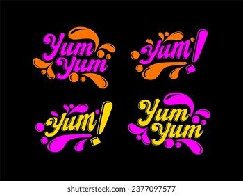 Premium Vector  Yum. yummy handwritten word. modern calligraphy.  calligraphic doodle text design for print. vector logo design. hand drawn  lettering in cartoon style. phrase yum with licking tongue.