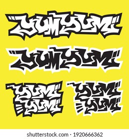 Yum Yum,Yummy typography,Vector illustration. 
Applicable for poster,label,logo,sticker,web,social.
