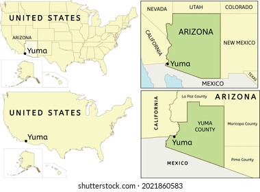 Yuma City Location On USA, Arizona State And Yuma County Map