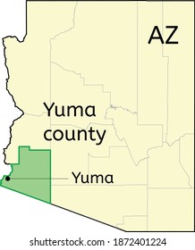 Yuma County And City Of Yuma Location On Arizona Map