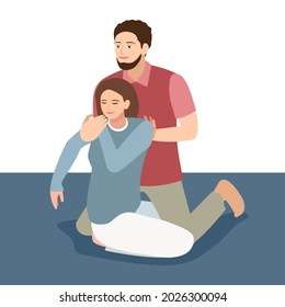 Yumeiho yoga vector illustration. Exercise, stretching, online yoga. Material for postcard poster and banner. Healthy lifestyle. Homework.