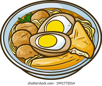 Yummy "Bakso Tahu Telor", a traditional meat ball noodle from Indonesia