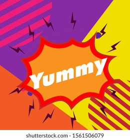 yummy, beautiful greeting card background or template banner with comic theme. vector design illustration