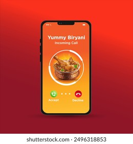 Deliciosa llamada entrante de Biryani, comida india, picante, restaurantes indios. Pedido en línea. Social Media Publicidad Plantillas de alimentos Diseño de Vectores