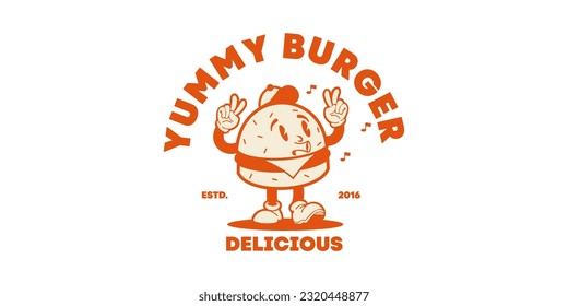 símbolo del icono del personaje de la caricatura yummy burger vector 