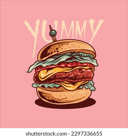 yummy burger illustration vector design