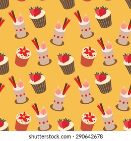 Yummy cake illustrations, vector pattern.