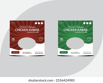 Yummy chicken kebab food social media post design. Food social media post design. Different layout design template.