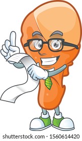 Yummy chicken thigh with holding bill character shape