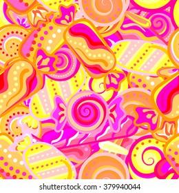 Yummy colorful neon pink yellow sweet lollipop candy cane seamless pattern 