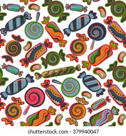 Yummy colorful sweet lollipop candy cane seamless pattern 