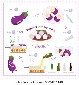 Yummy cooking about eggplant with soy sauce with cute image and step.