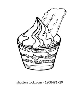 Yummy cupcake in glass in hand drawn style. Vector illustration