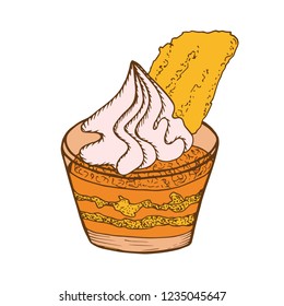 Yummy cupcake in glass in hand drawn style. Vector illustration